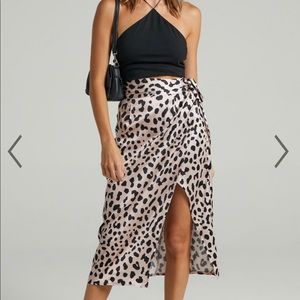 Showpo satin leopard skirt
